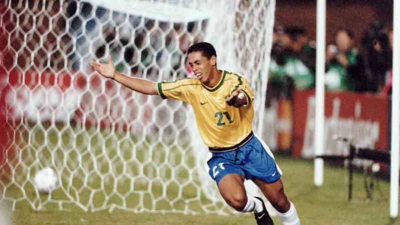 Ronaldinho's first goal for Brazil in 1999