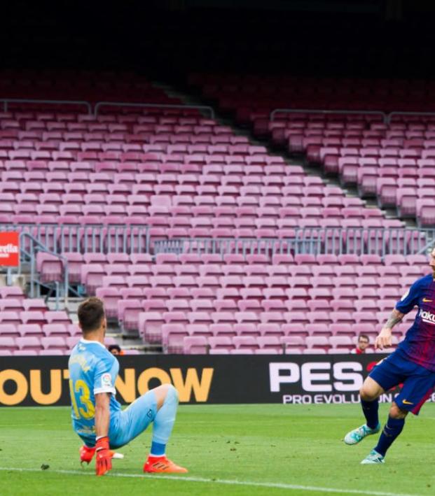 Lionel Messi Barcelona Goal Empty Stadium 