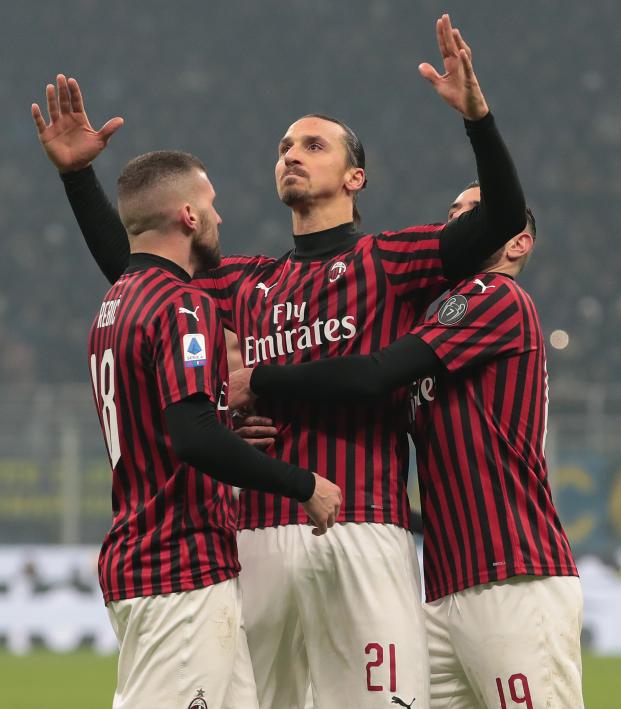 Zlatan Ibrahimovic of AC Milan celebrates his goal 