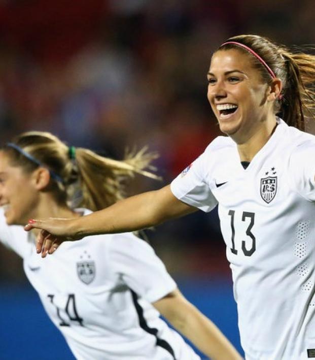 Alex Morgan celebrates the opening goal in Olympic qualifying. 