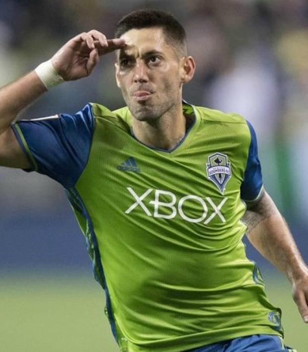 Clint Dempsey salutes the crowd as he scores for the Seattle Sounders. Clint Dempsey salutes the crowd as he scores for the Seattle Sounders.