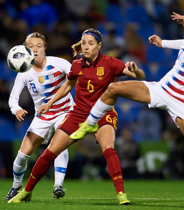 Tobin Heath and Emily Sonnett vs. Spain's Vicky Losada