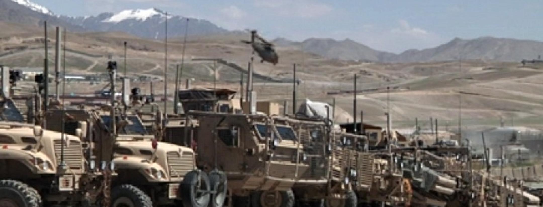 Military vehicles lined up at FOB Airborne in the Wardak province in Afghanistan
