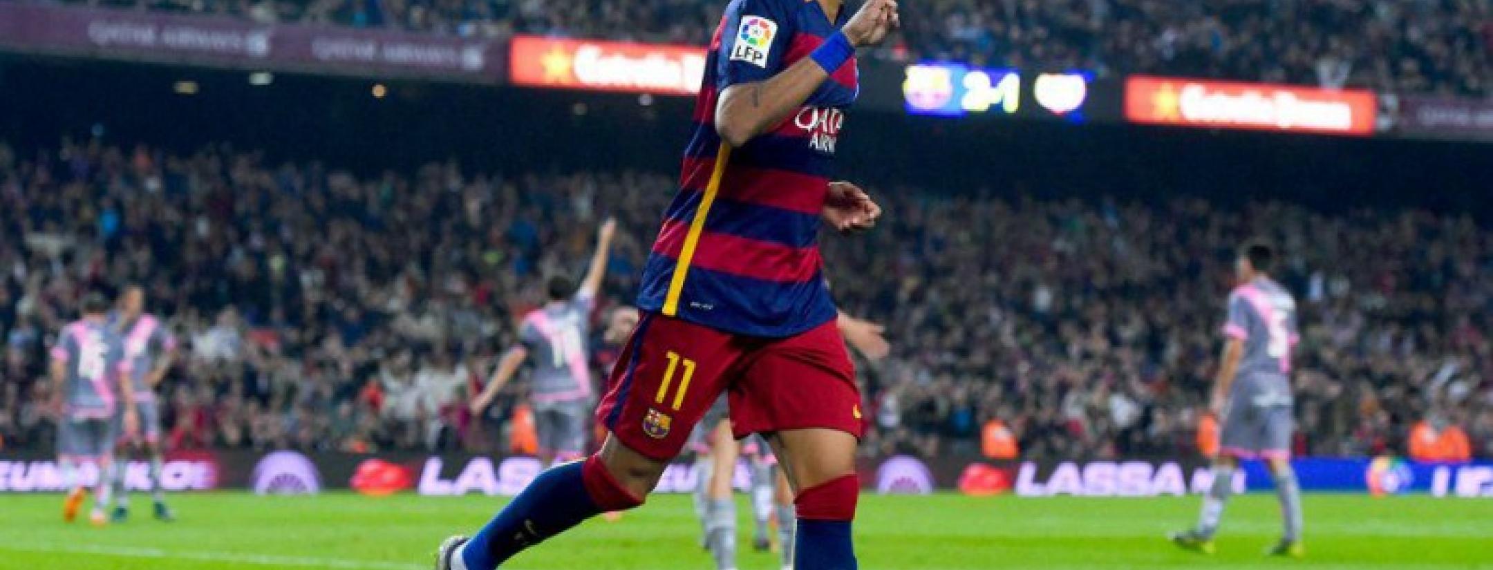 Neymar celebrates scoring four goals last weekend. 