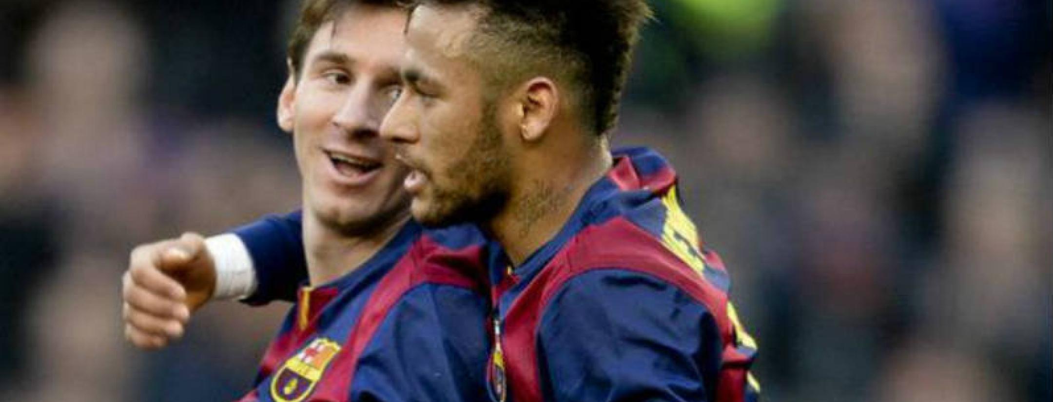 Best friends on and off the pitch, Neymar embraces Messi after the duo combine to score for Barcelona
