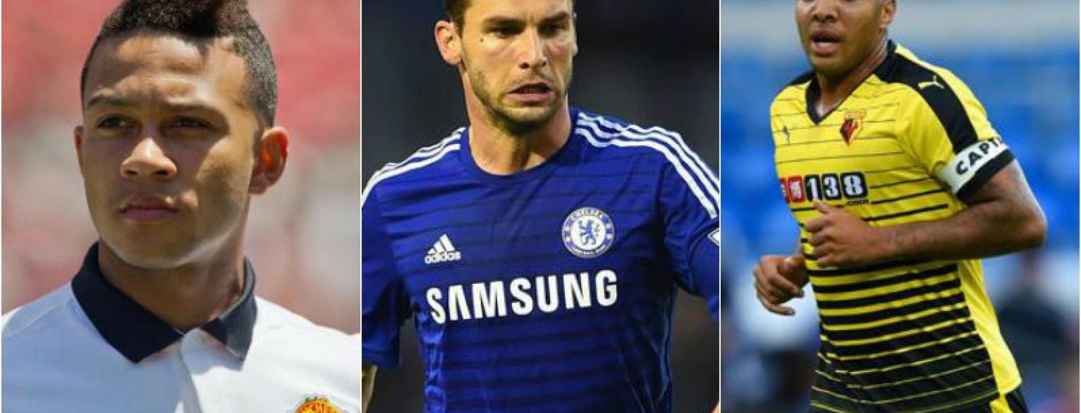 Depay, Ivanovic, and Watford's Deeney are all picture in their respective jerseys.