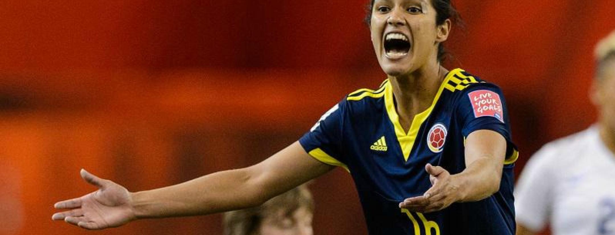 Colombia's Lady Andrade is shown yelling in frustration. 