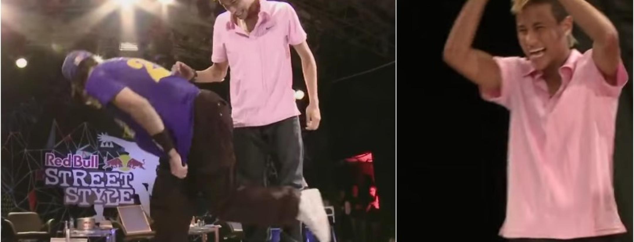 The moment of embarrassment and Neymar clapping, laughing embarrassedly 