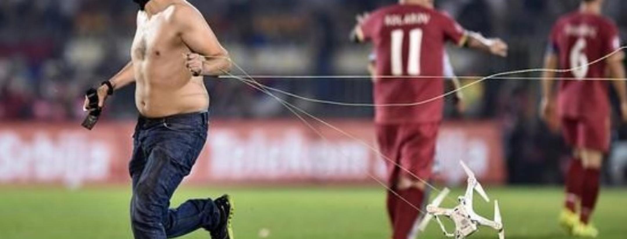 Serbian Fan Invades Pitch, Steals Drone 