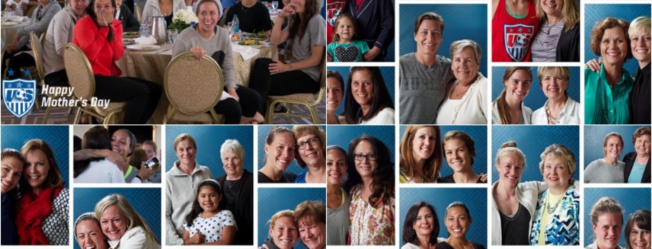 A Collage of the members of the USWNT with their mothers. 