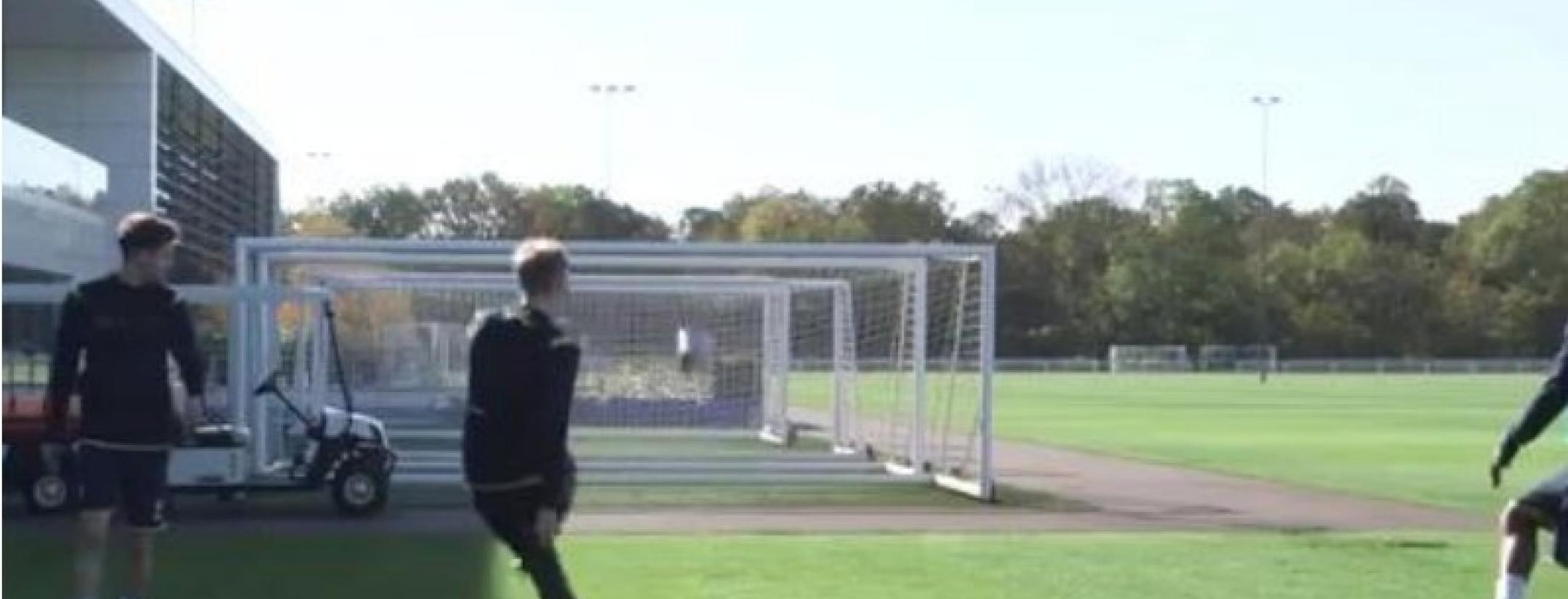 Tottenham players playing crossbar challenge 