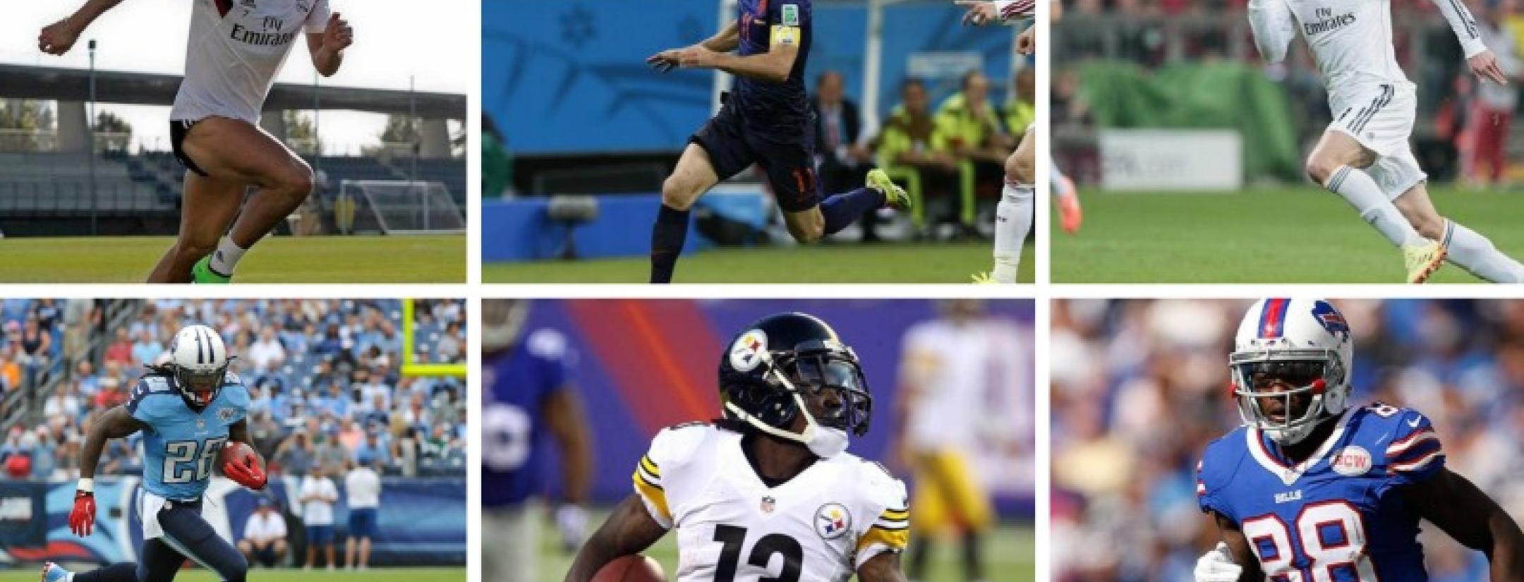 Soccer stars Cristiano Ronaldo, Arjen Robben, Gareth Bale, and NFL stars Chris Johnson, Dri Archer and Marquise Goodwin 