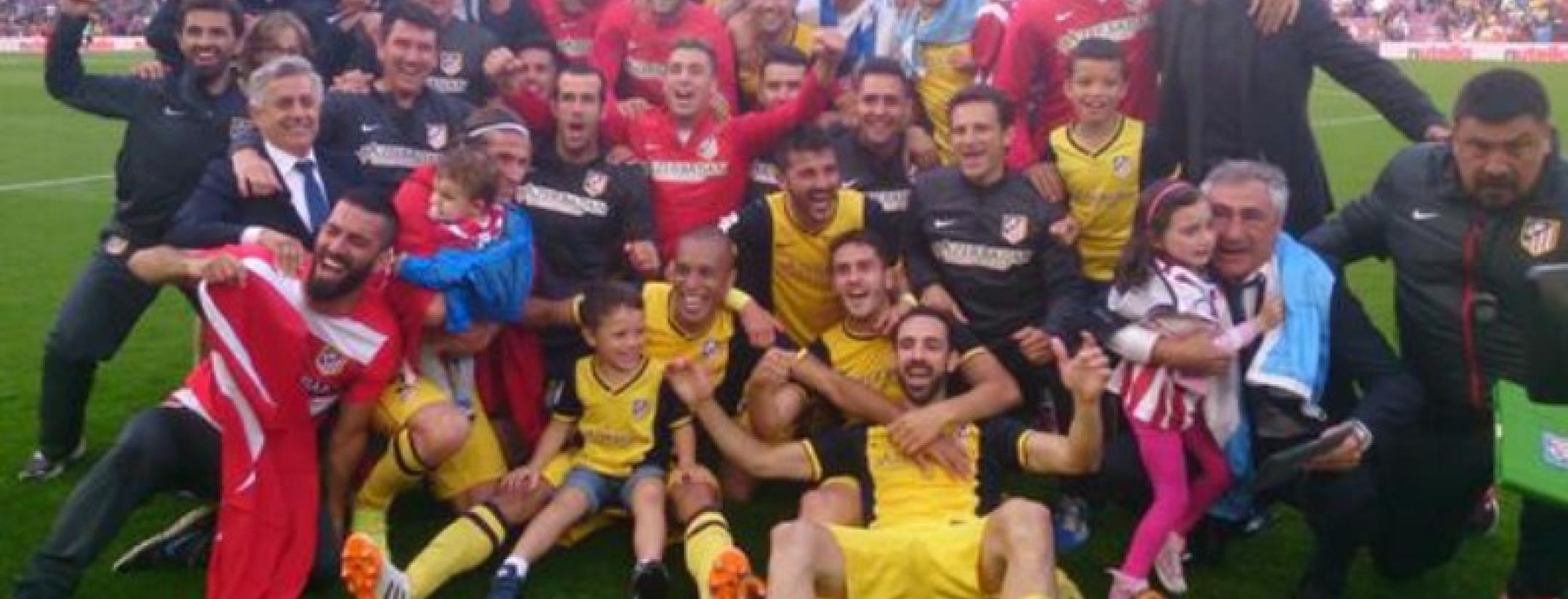 Atlético Madrid players celebrate their La Liga title