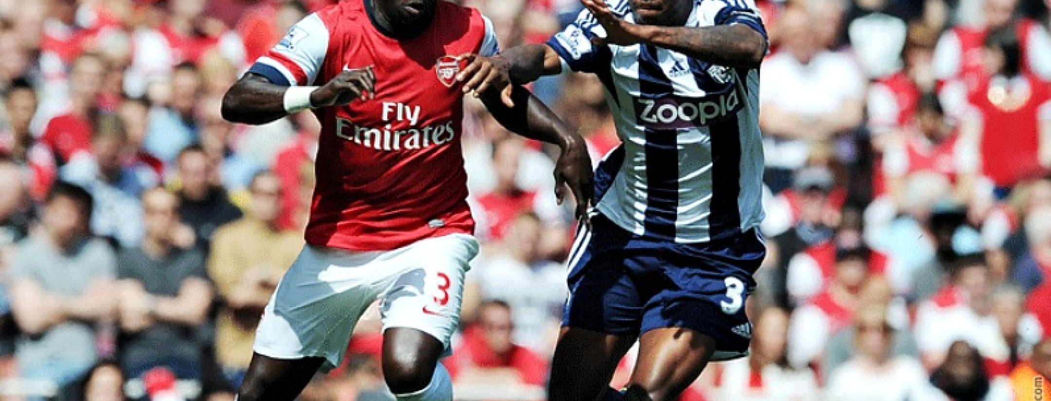 Bacary Sagna vies for the ball during Arsenal's match versus West Brom