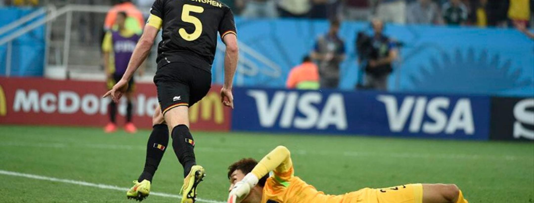 Belgium's Jan Vertonghen celebrates after his goal against South Korea