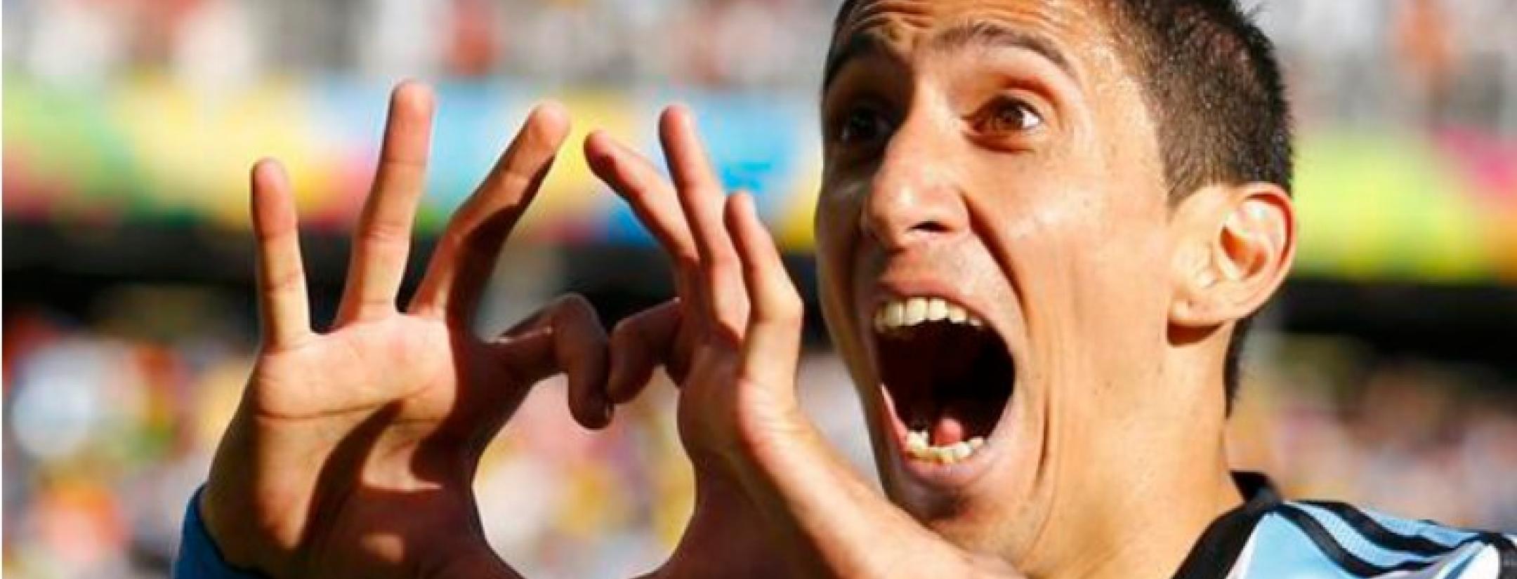 Angel Di Maria celebrates his late goal in the Argentina-Switzerland