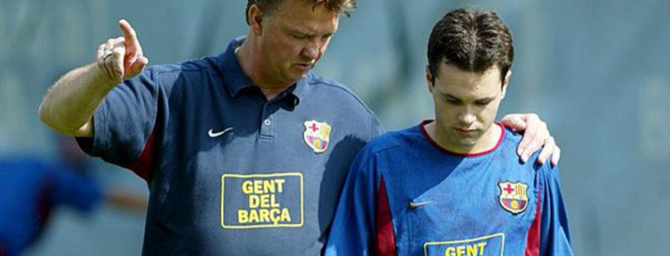 Louis van Gaal and Andres Iniesta during the 2002-03 season.