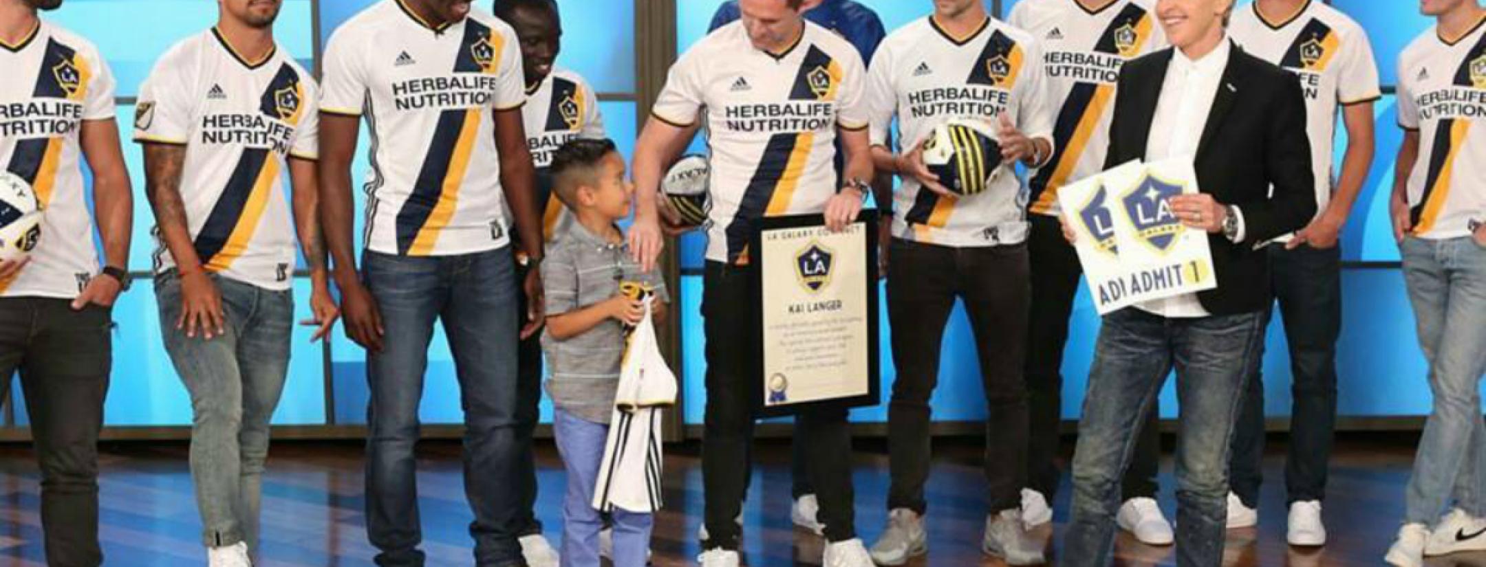 Ellen Degeneres surprises eight-year-old soccer fan.