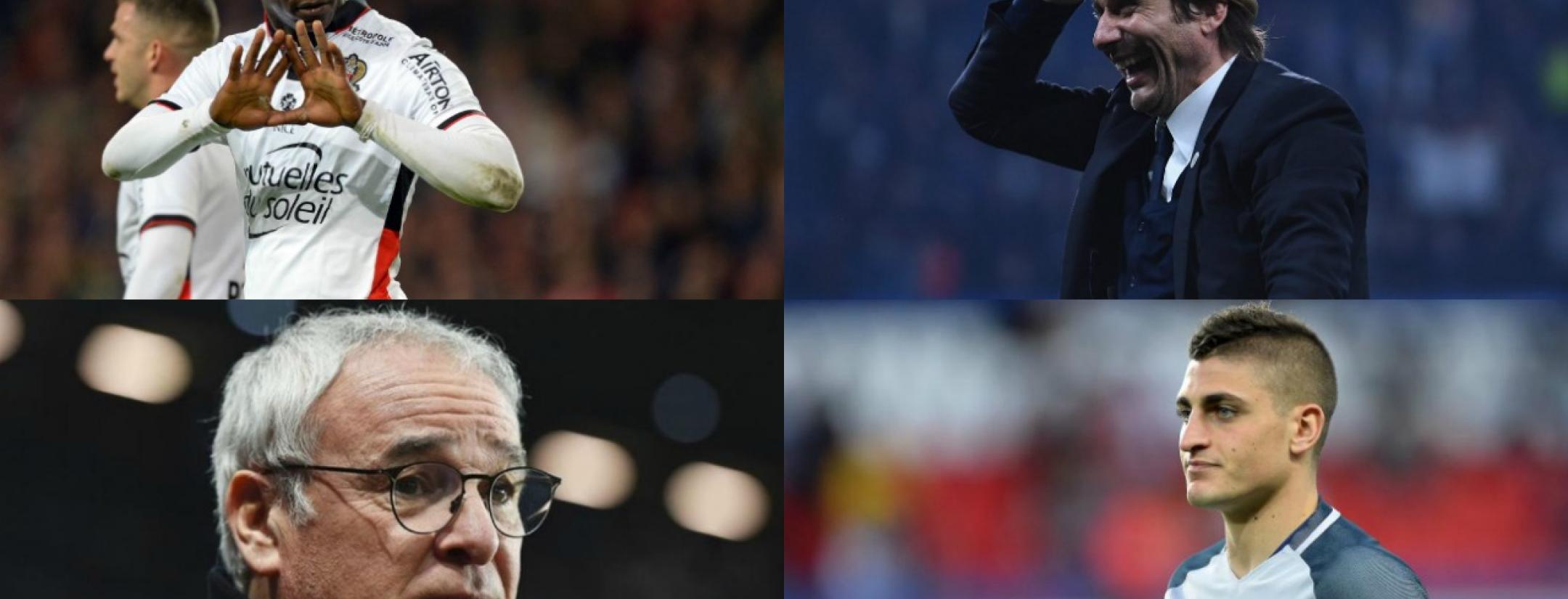 Mario Balotelli, Claudio Ranieri, Antonio Conte and Marco Verratti