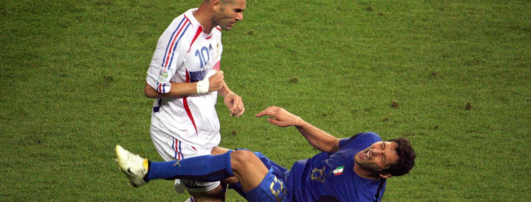 Zinedine Zidane headbutt reaction, shown here the moment after the headbutt occurred