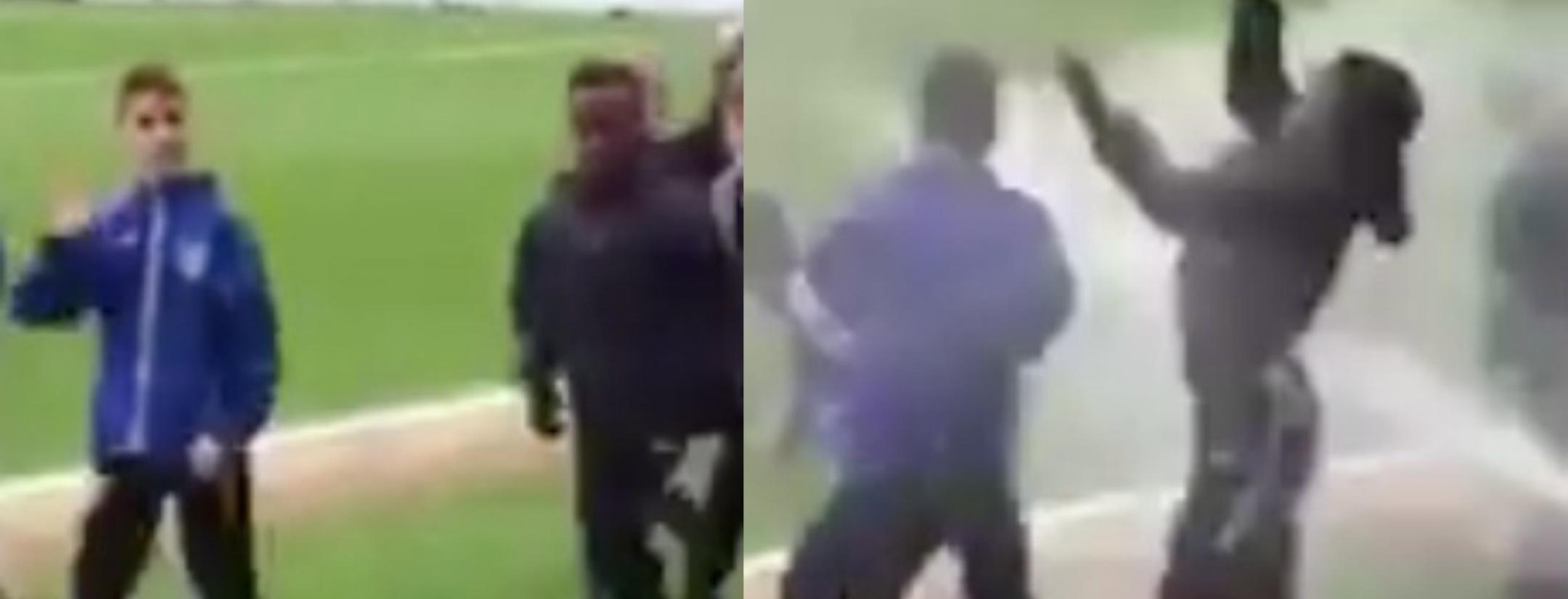 Youth soccer team gets blasted by sprinkler.