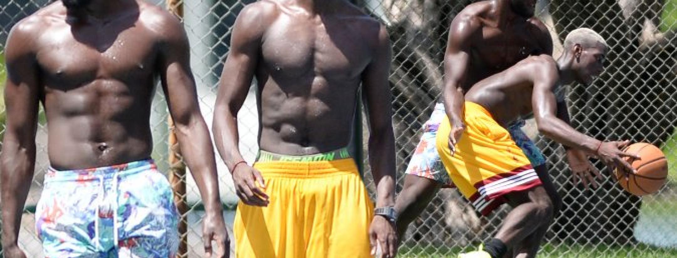 Footballers Playing Basketball