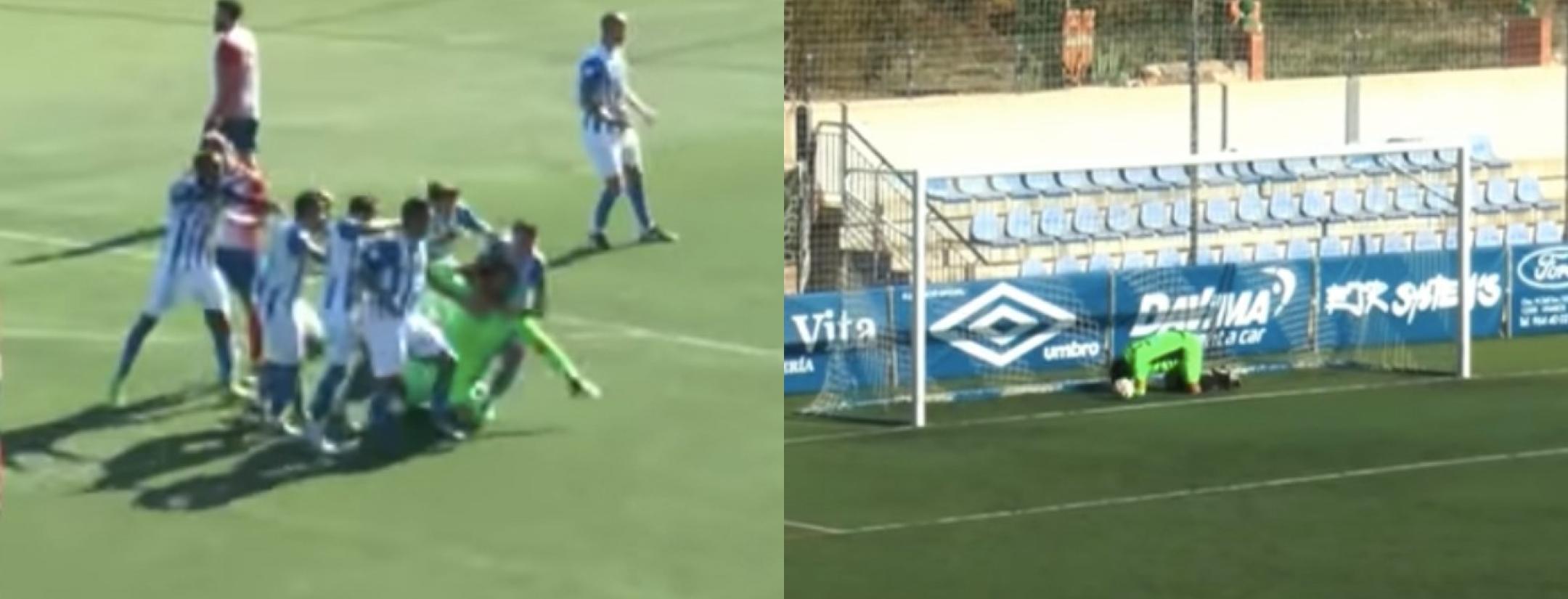 Keeper scores equalizer but then gets lobbed.