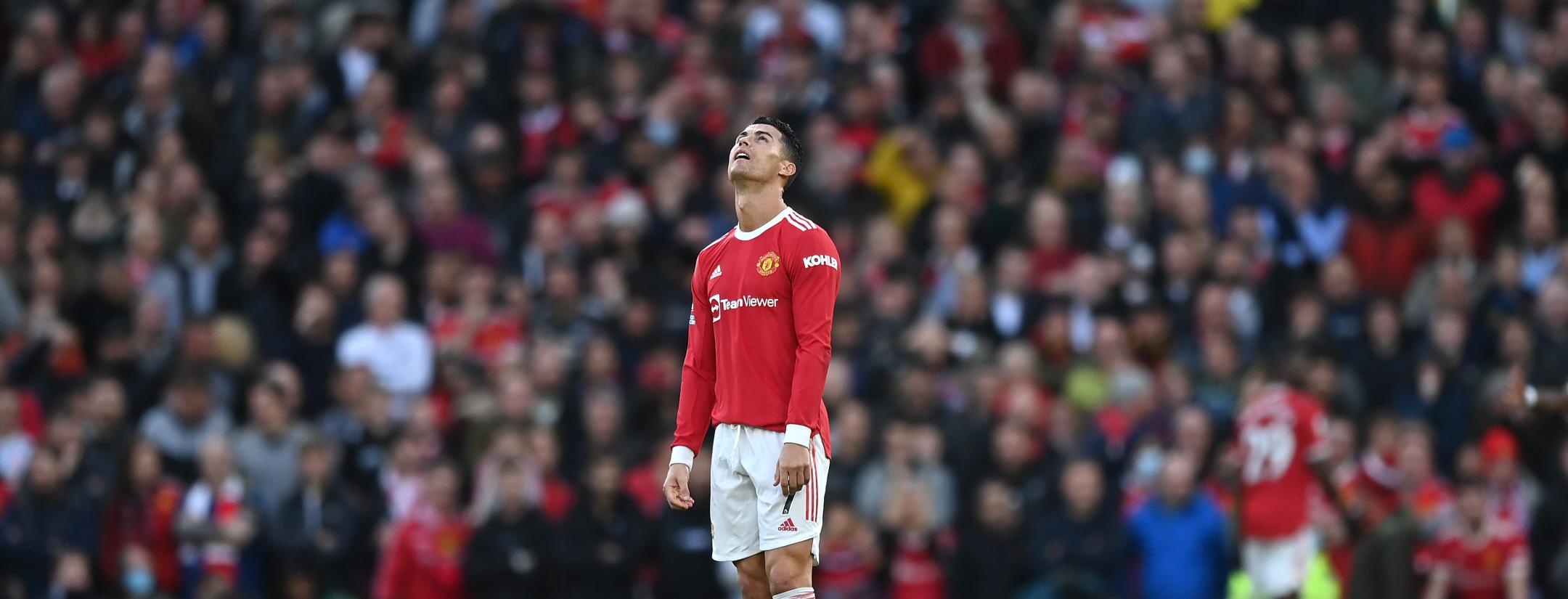 Cristiano Ronaldo of Manchester United looks dejected during a Premier League match against Liverpool (Shaun Botterill | Getty Images)