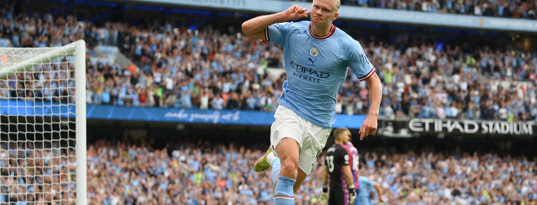Erling Haaland of Manchester City celebrates another goal