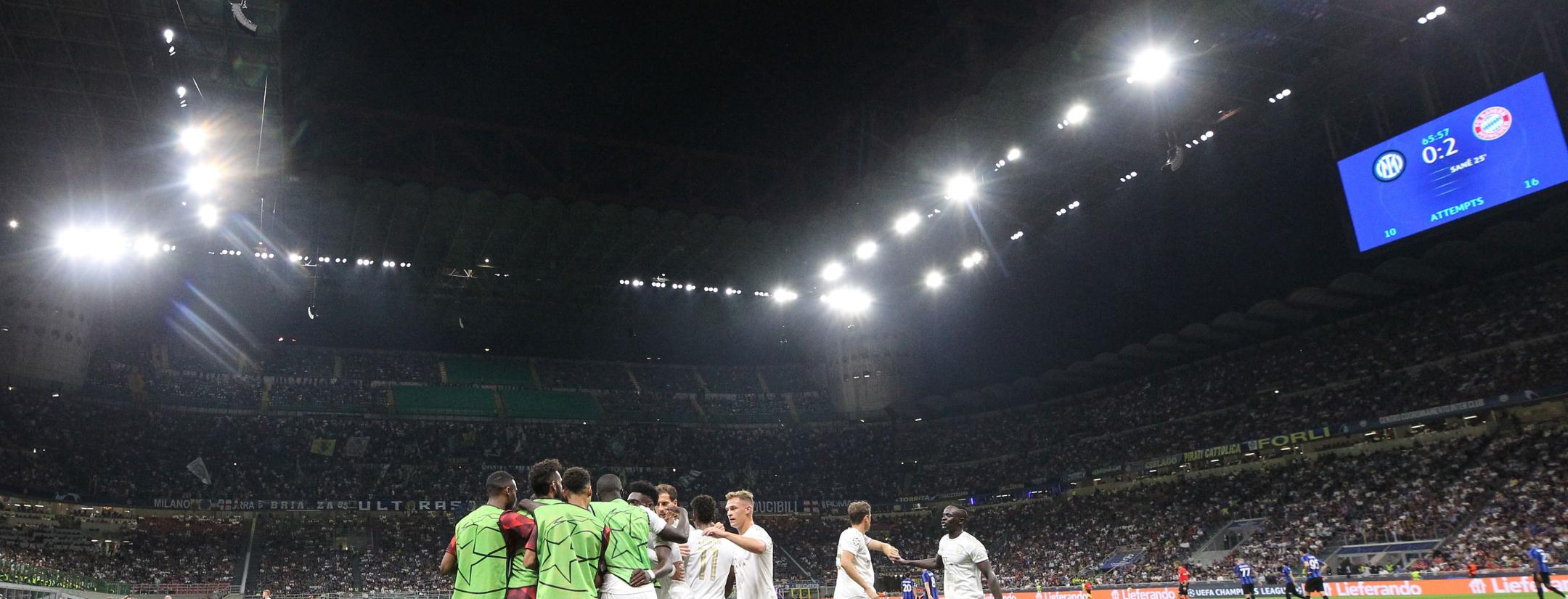 Bayern Munich celebrates its second goal in the 2-0 away win against Inter Milan