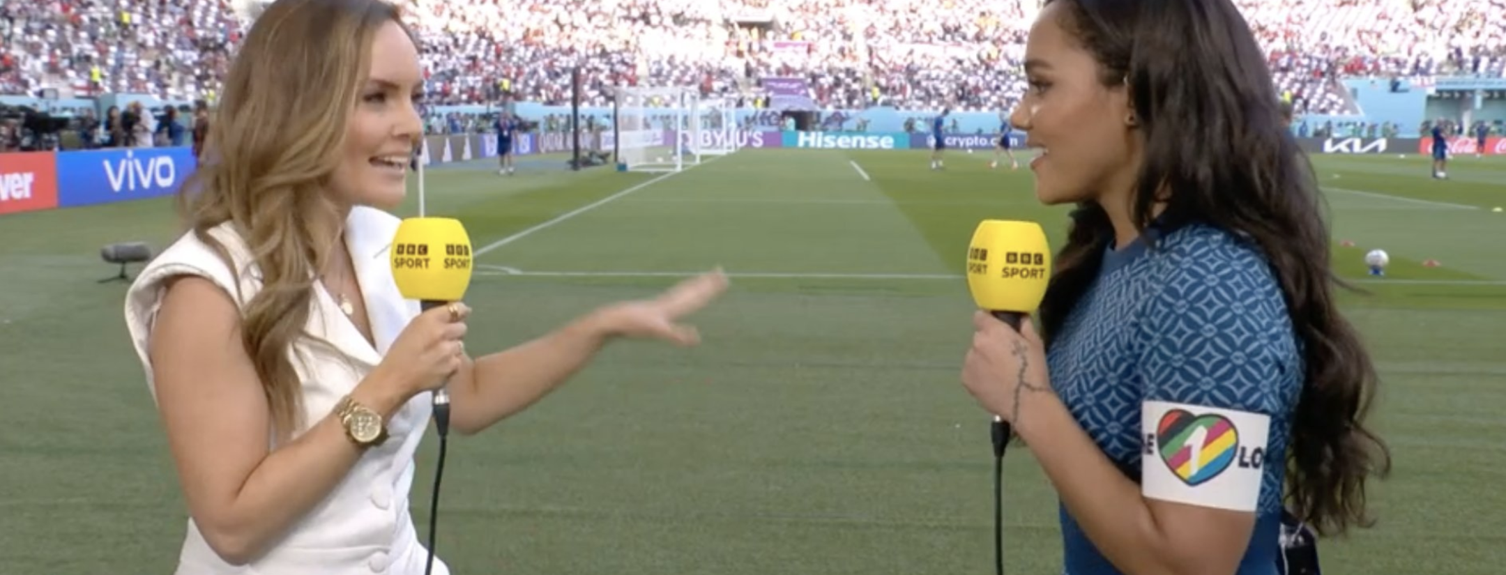 Alex Scott wears One Love armband during BBC broadcast