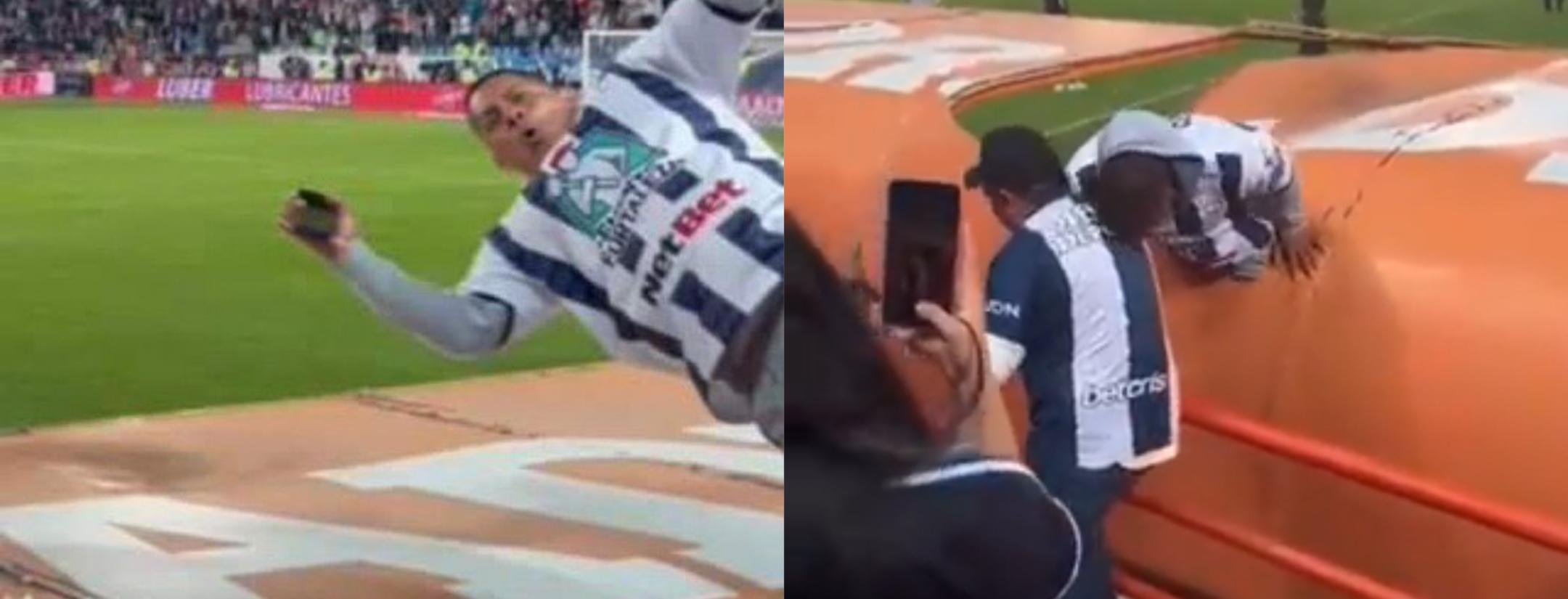 Pachuca fan jumps into and breaks team bench