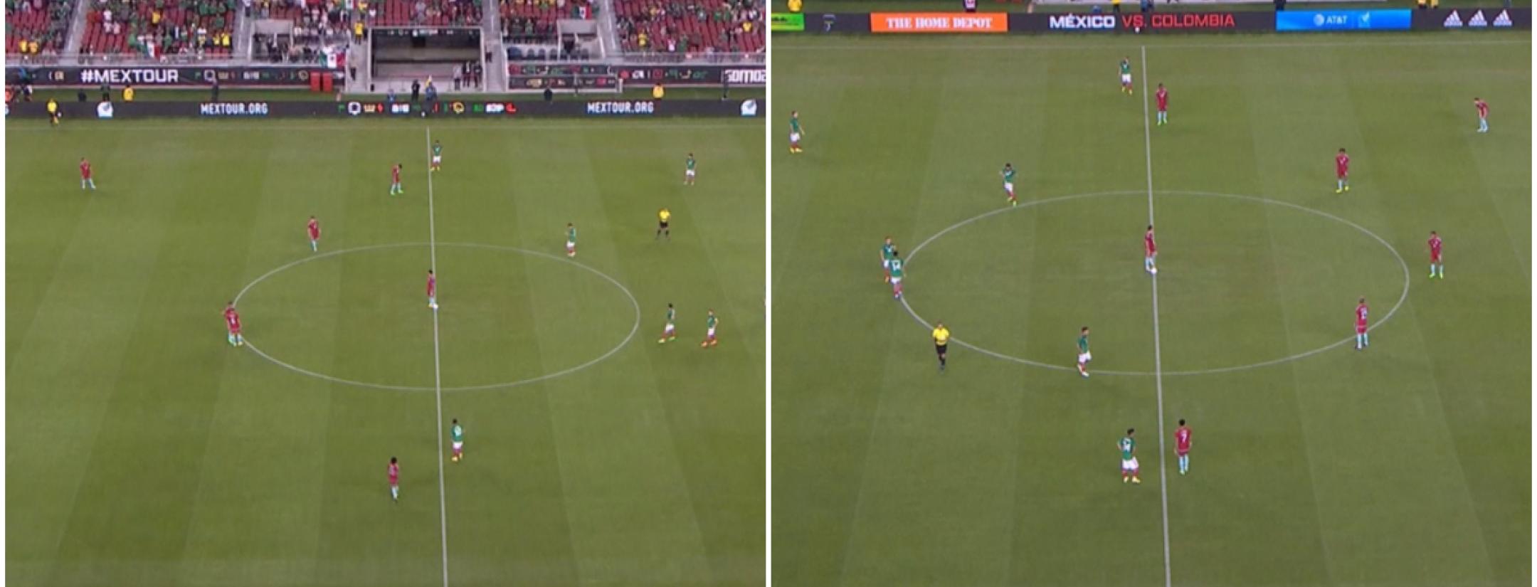 Colombia kicked off both halves vs Mexico