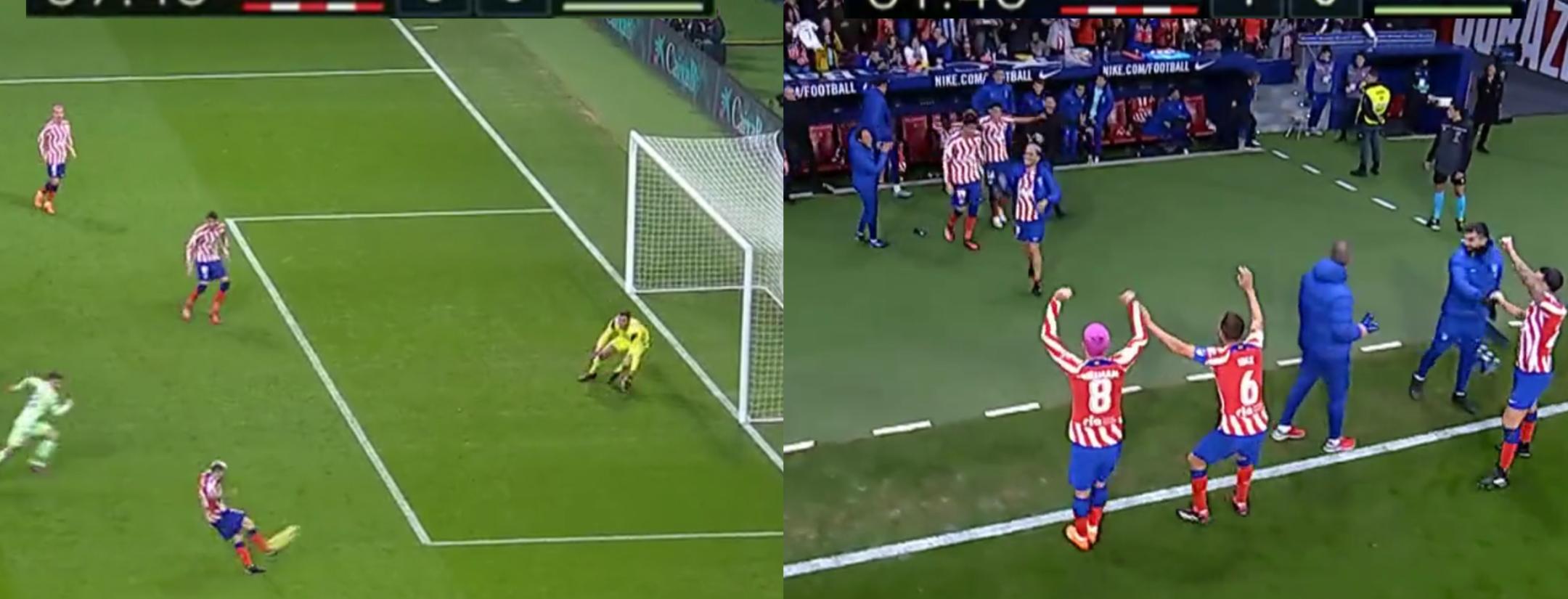 Ángel Correa celebrates goal on the bench