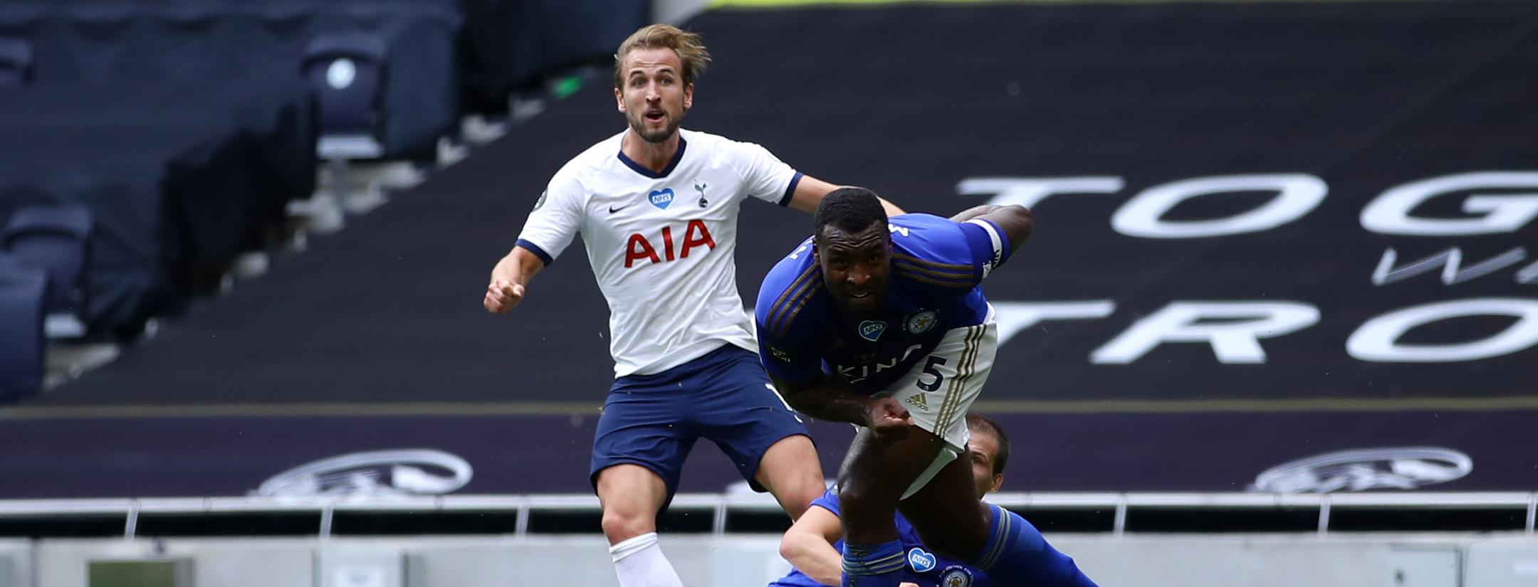 Harry Kane scores two goals against Leicester.