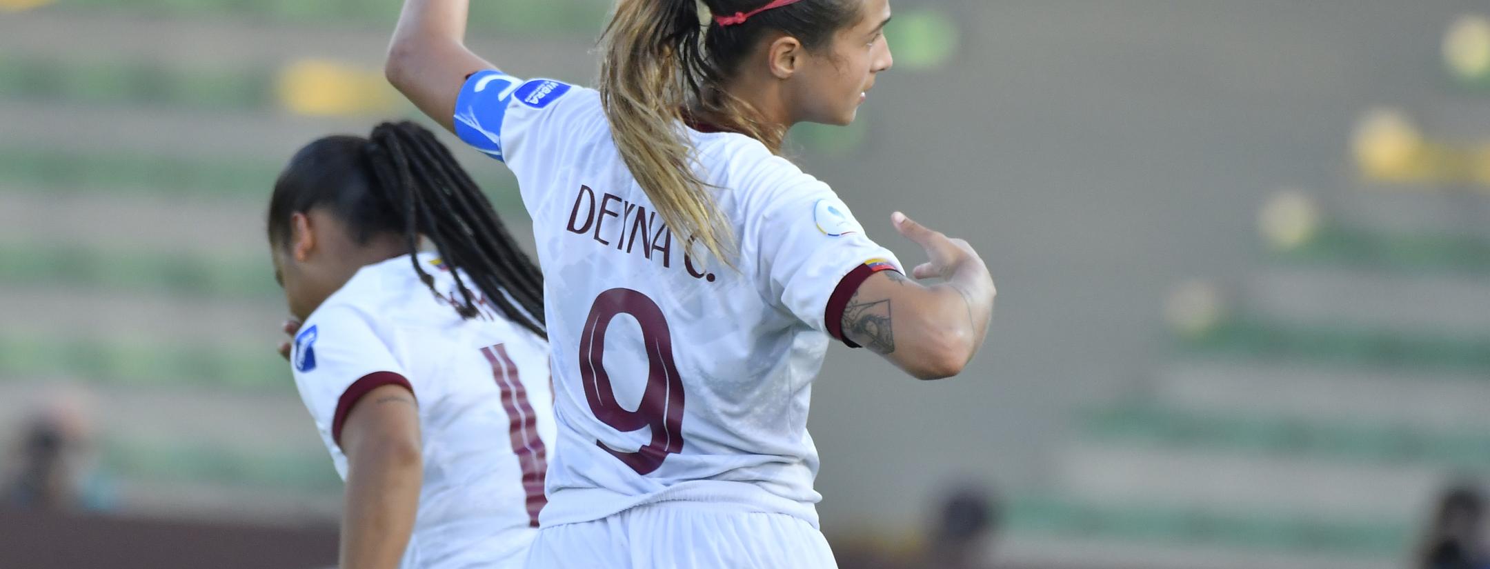 Deyna Castellanos celebrates a goal