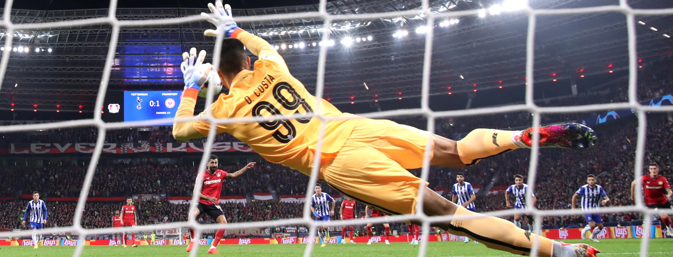 Diogo Costa penalty save vs Bayer Leverkusen