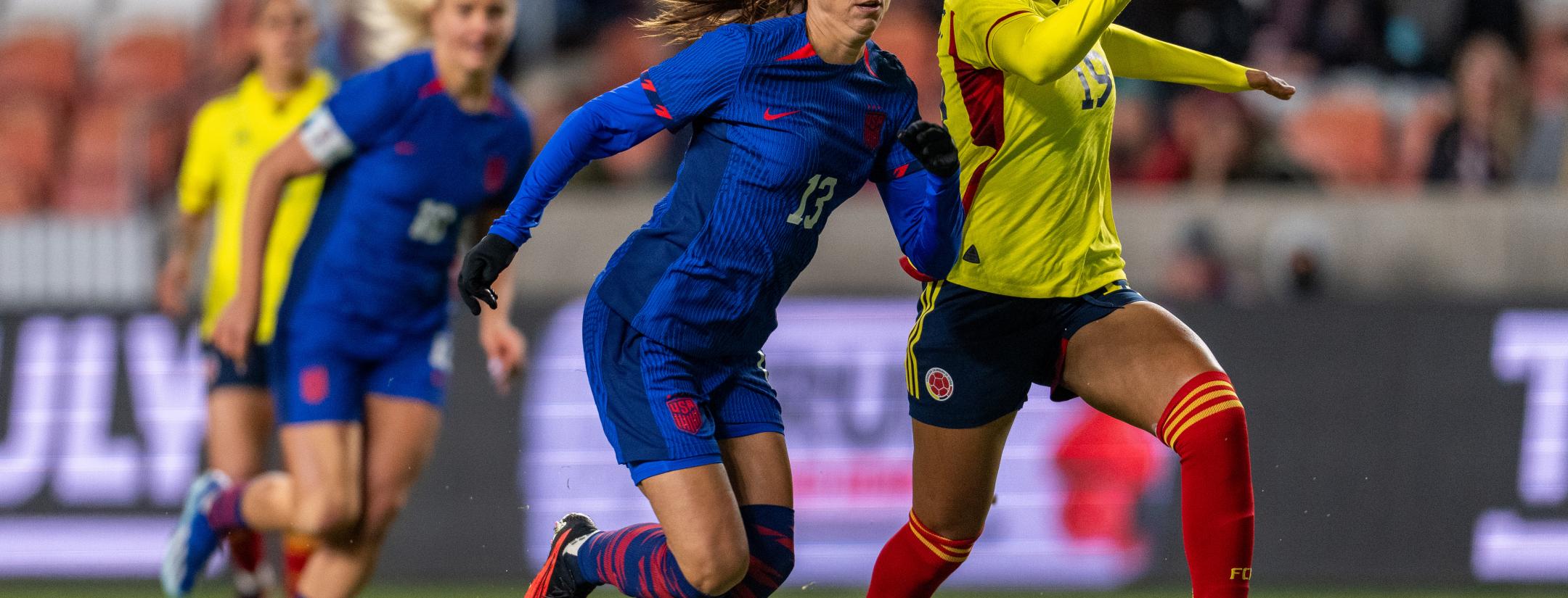 Alex Morgan for the USWNT in a friendly against Colombia