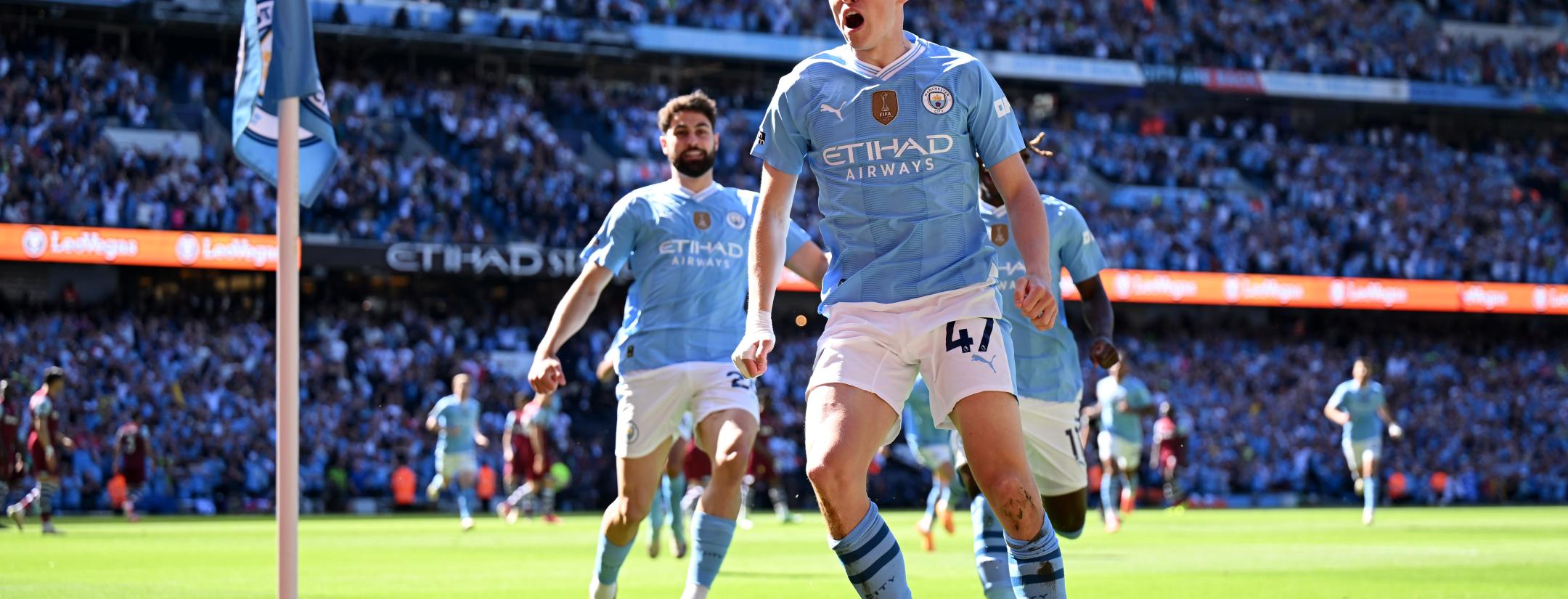 Phil Foden celebrates goal vs. West Ham