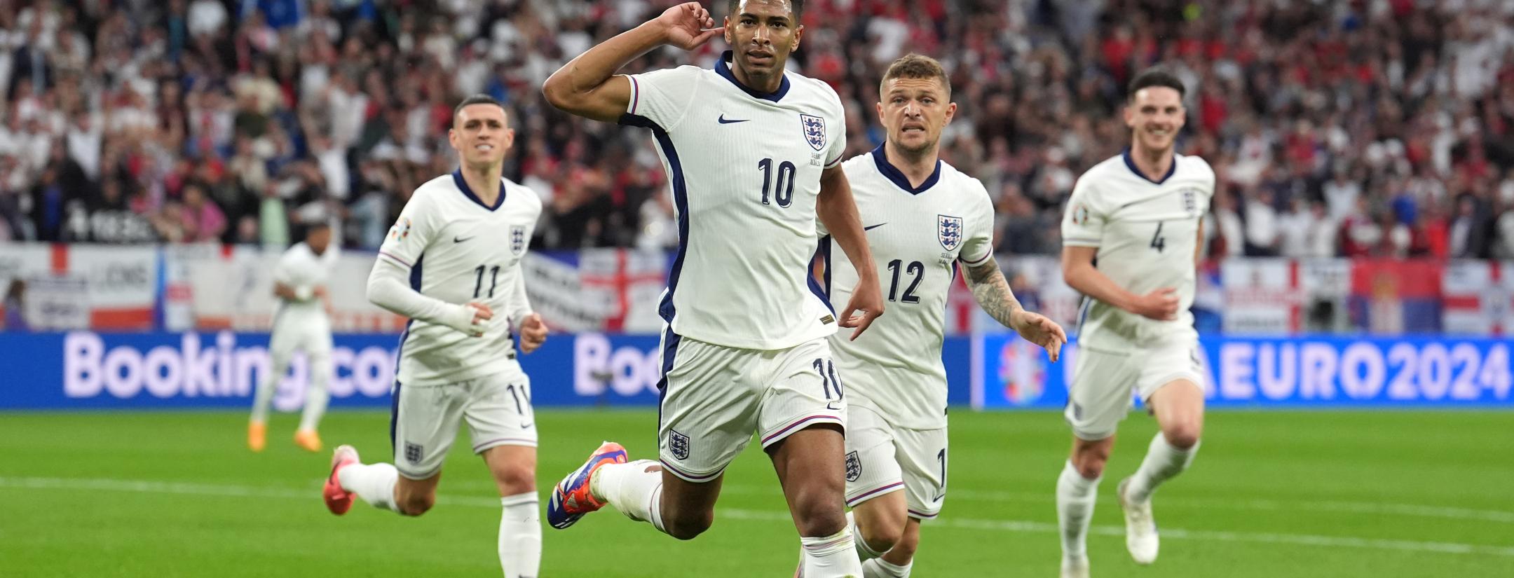  Jude Bellingham celebrates scoring against Serbia during the UEFA Euro 2024
