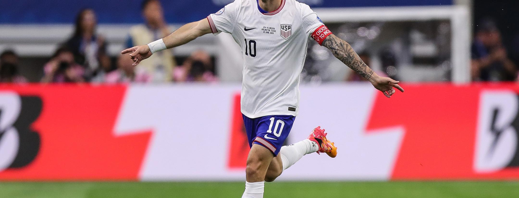 Christian Pulisic celebrates goal against Bolivia in Copa America 2024