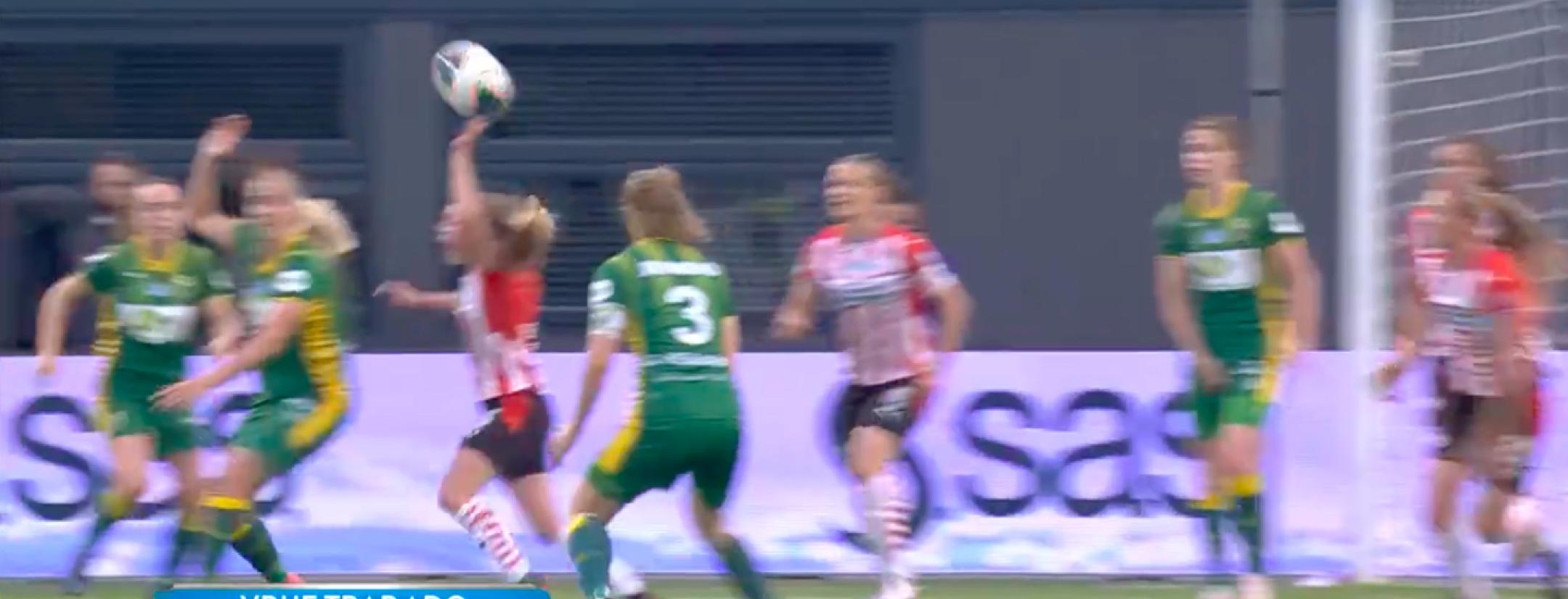 Handball while appealing for handball