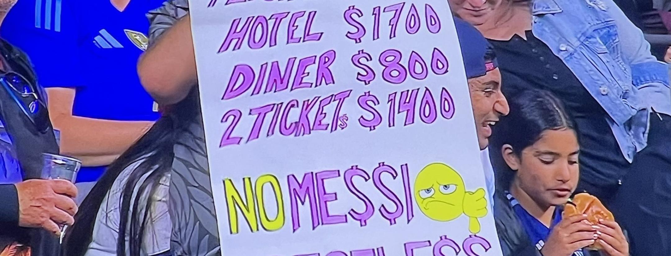 Fan at BC Place in Vancouver showing expenses to watch Lionel Messi