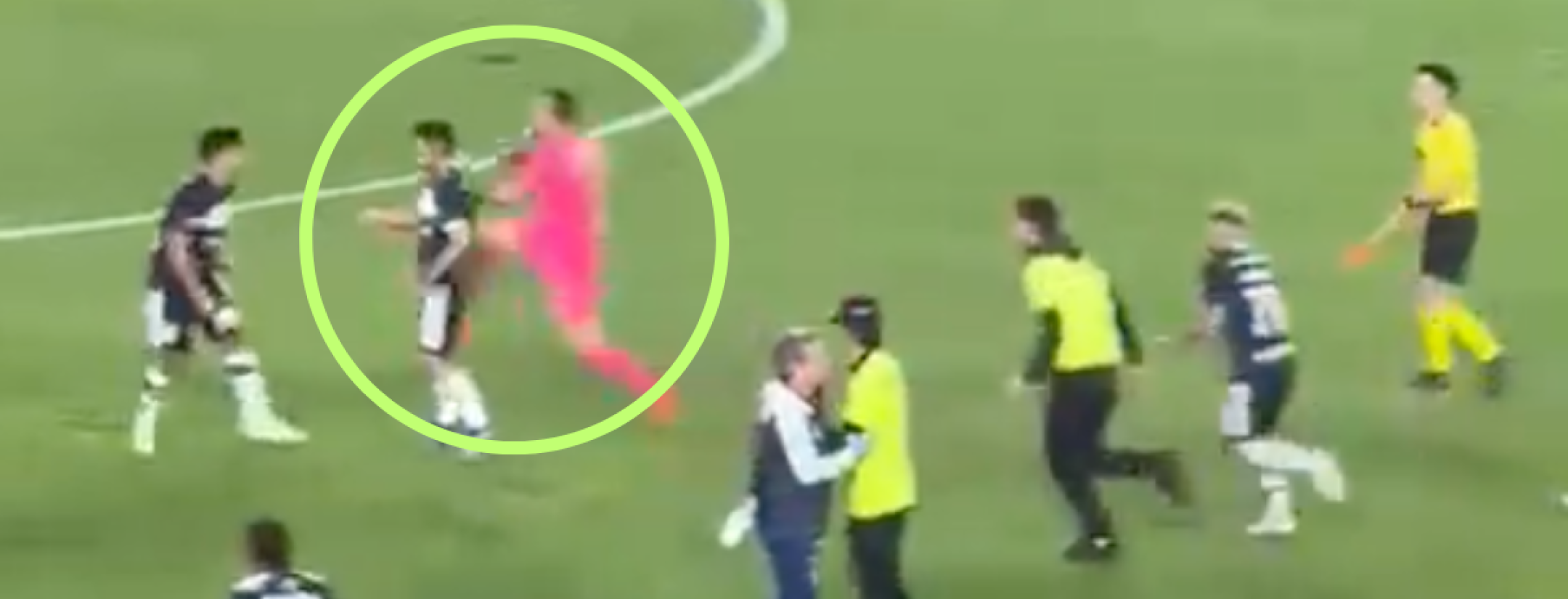 Goalkeeper Jose Carvallo flying kick