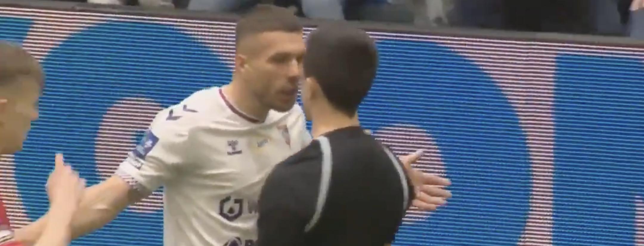 Lukas Podolski sent off in charity match