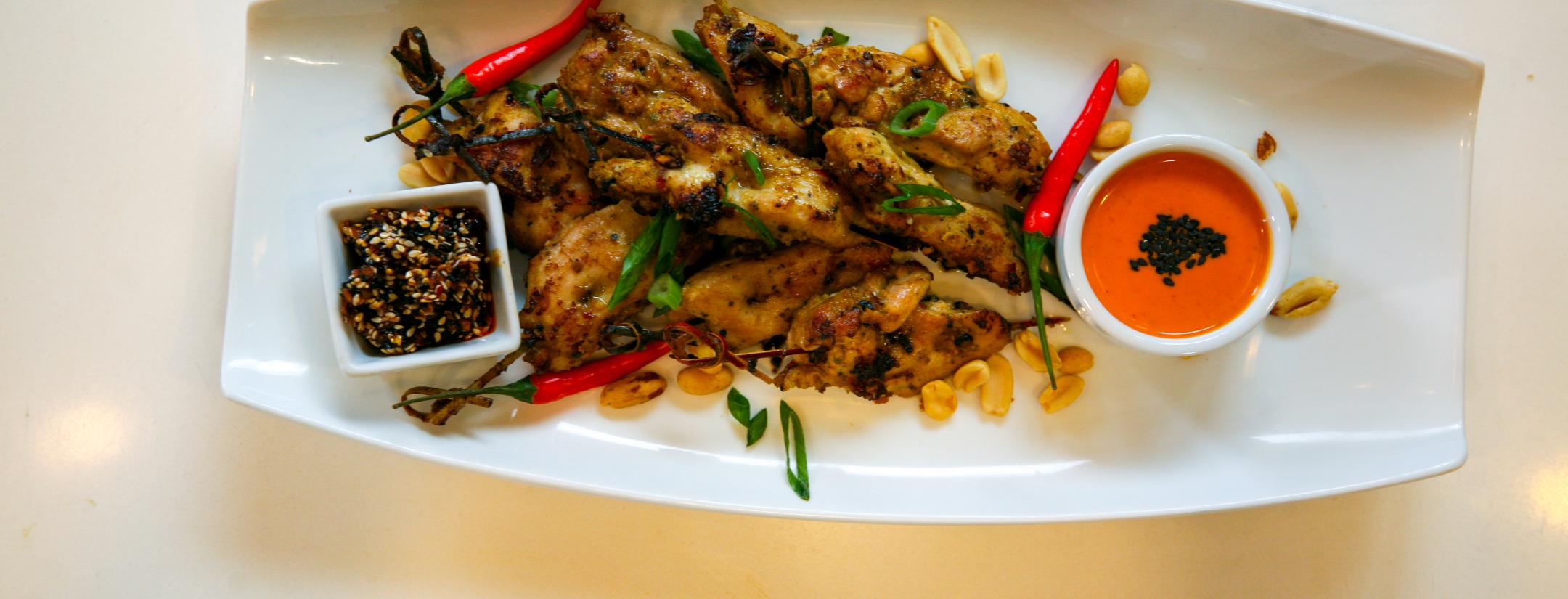 Grilled chicken skewers with peanut chili sauce recipe