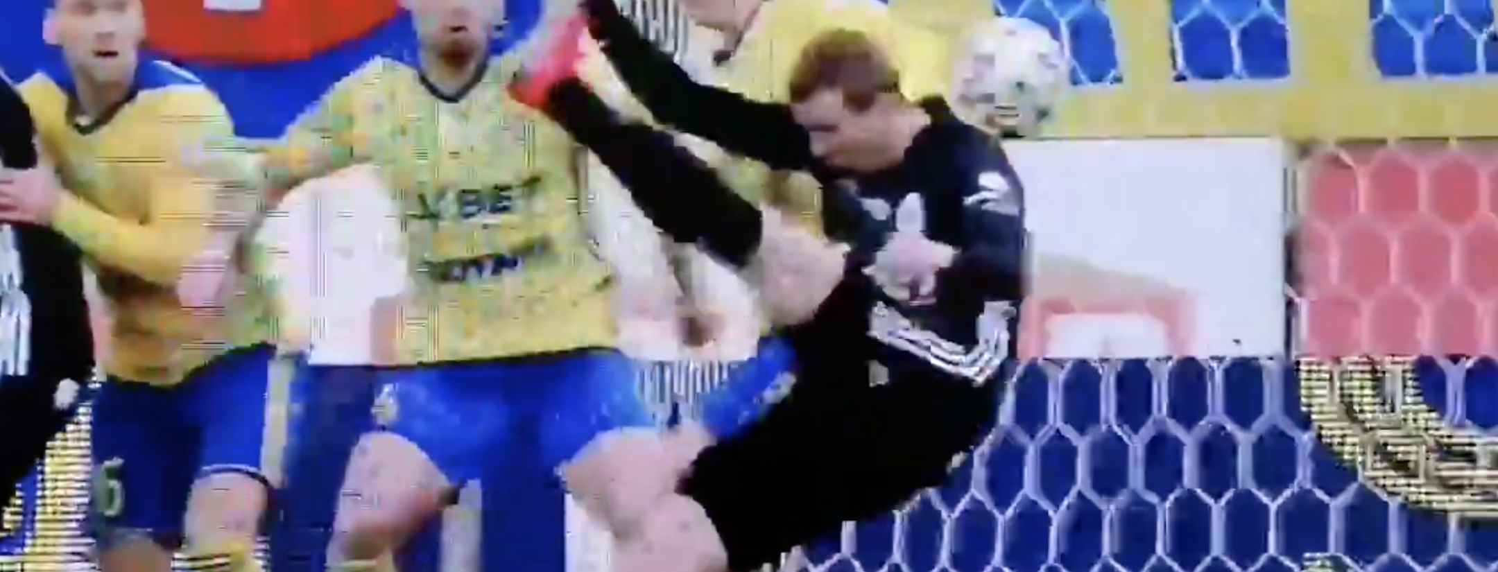 Player kicks himself in the face