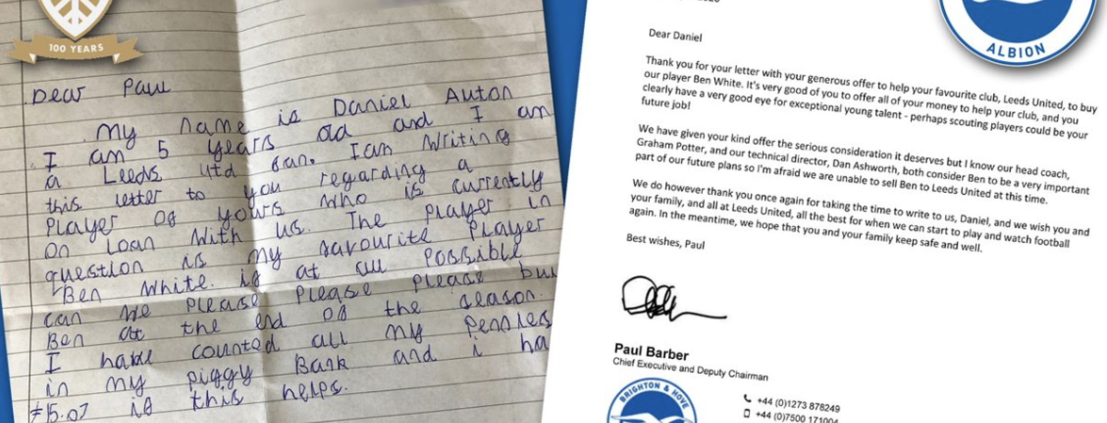 5-year-old writes letter to Brighton