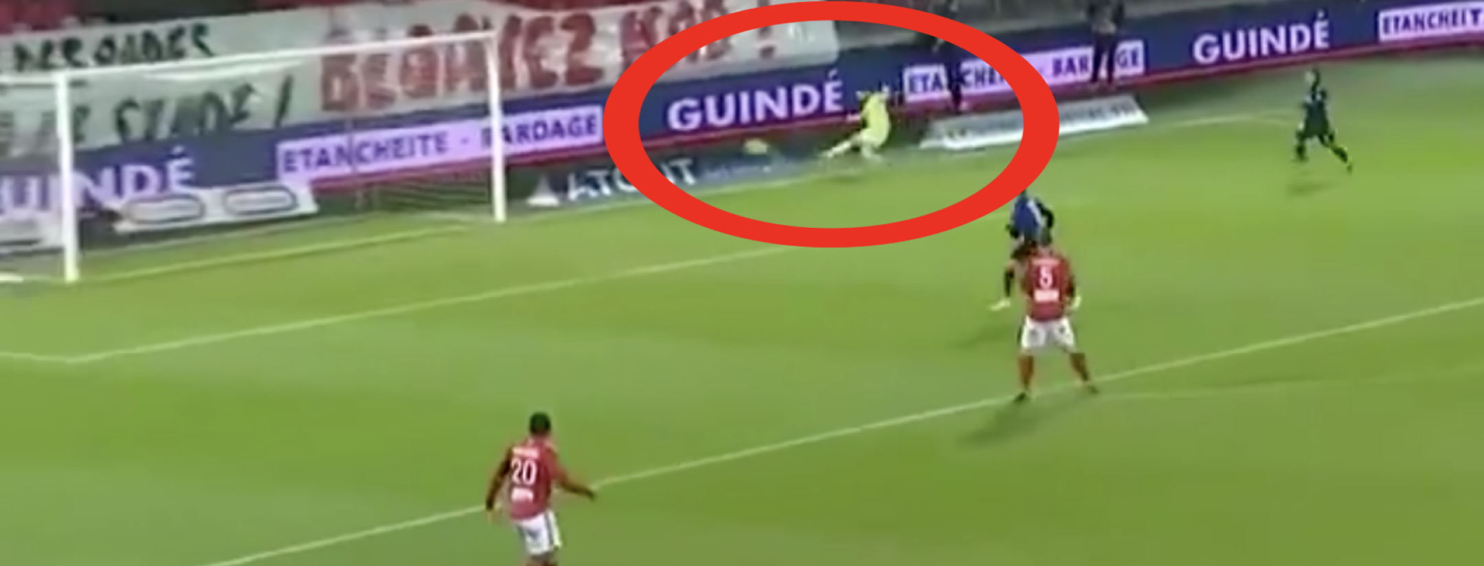 Goalkeeper clearance off post