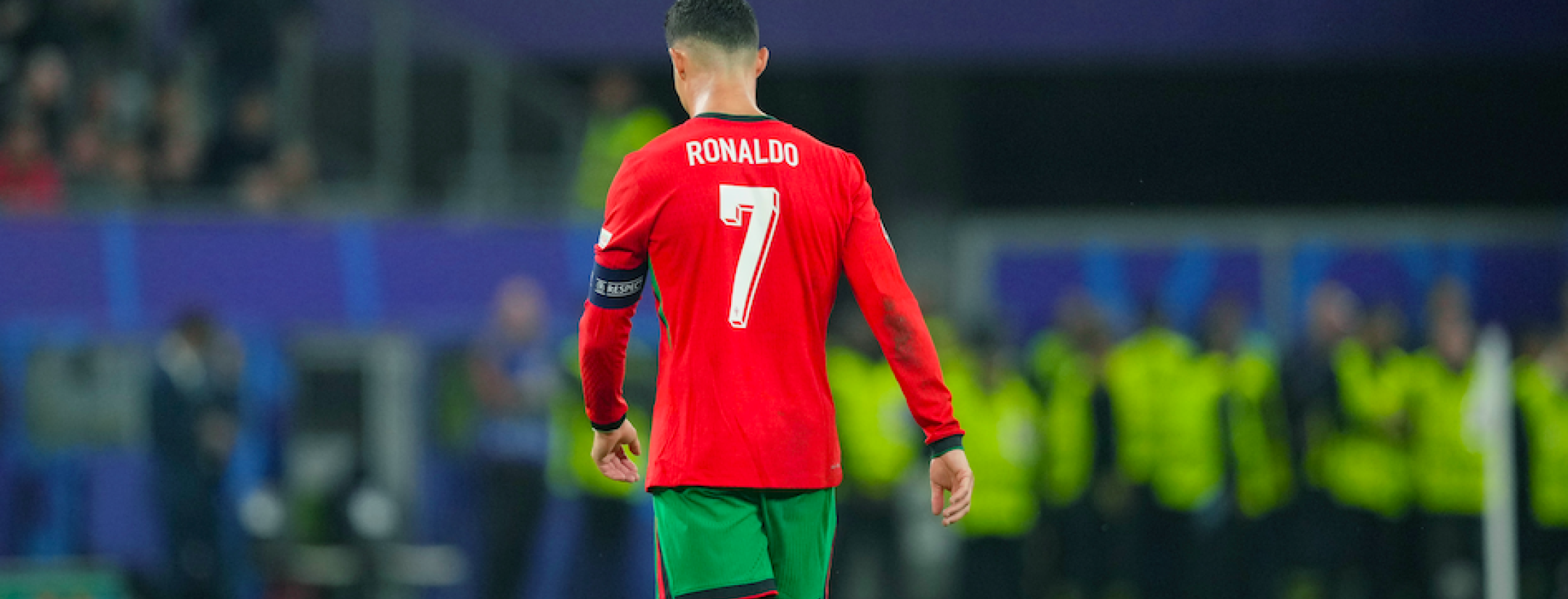 Portugal's Cristiano Ronaldo walks across the pitch in Euro 2024 quarterfinal against France